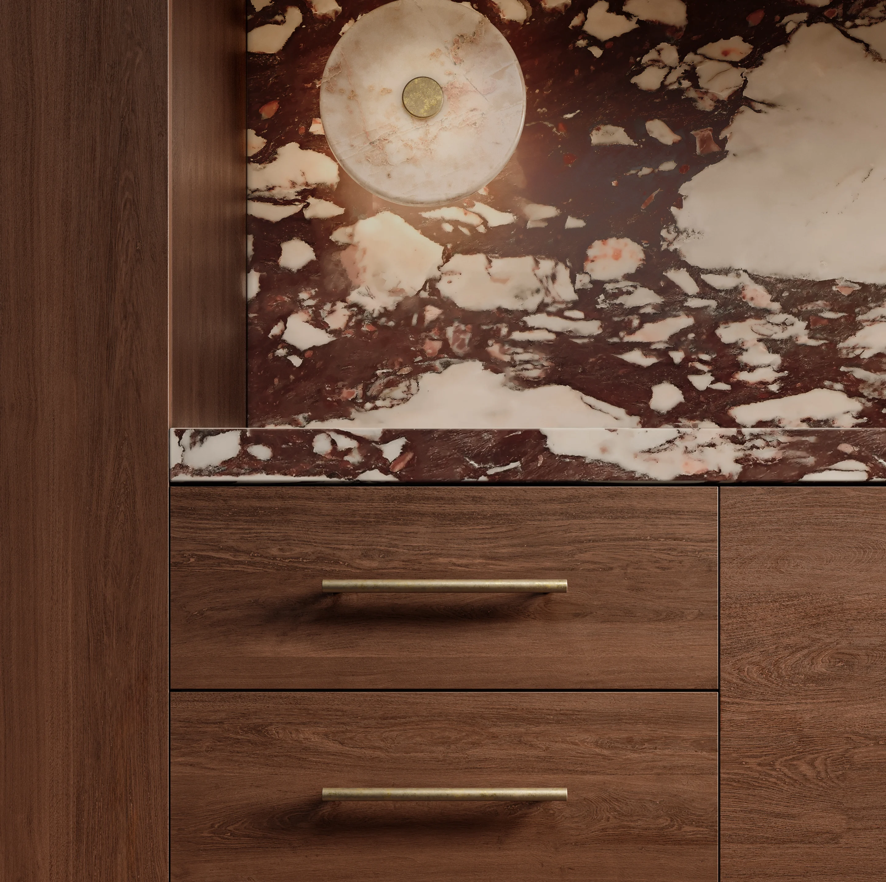 Antique%20Collection%20Kitchen%20Scene%20Close%20Up View%20D %20Tezra%20Cabinetry%20T-Pull 220mm Aurum