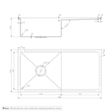 Jai Single Kitchen Sink 880mm - Brushed Gunmetal - Specifications 1