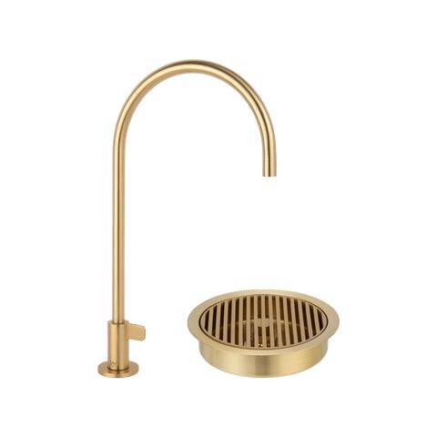Mini Water Filter Tap with Font Drain - Brushed Brass