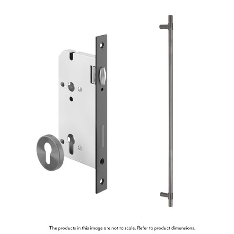 Modi Adjustable Entry Door Pull & Lock Set 900mm - Brushed Gunmetal