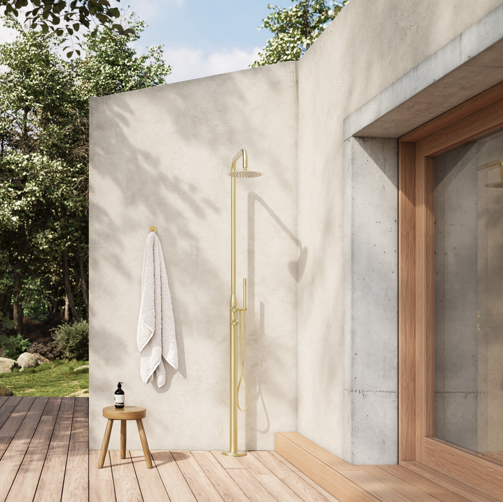 Sola Outdoor Shower Set - Brushed Brass - ABI Interiors UK