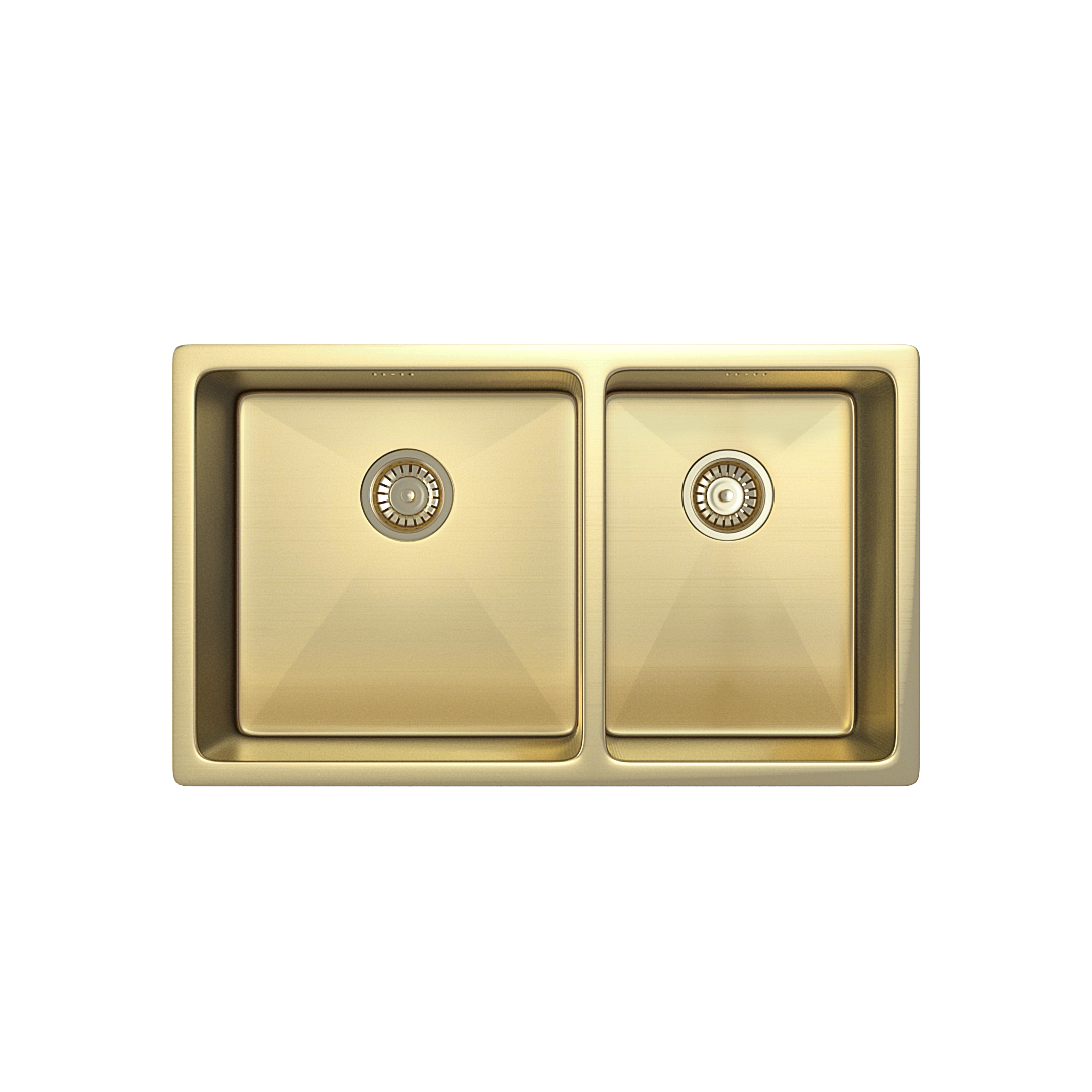 Vita - Kitchen Sink Double 760mm - Brushed Brass (Overflow)