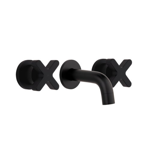 Cross Assembly Taps & Mini Spout Set - Matte Black