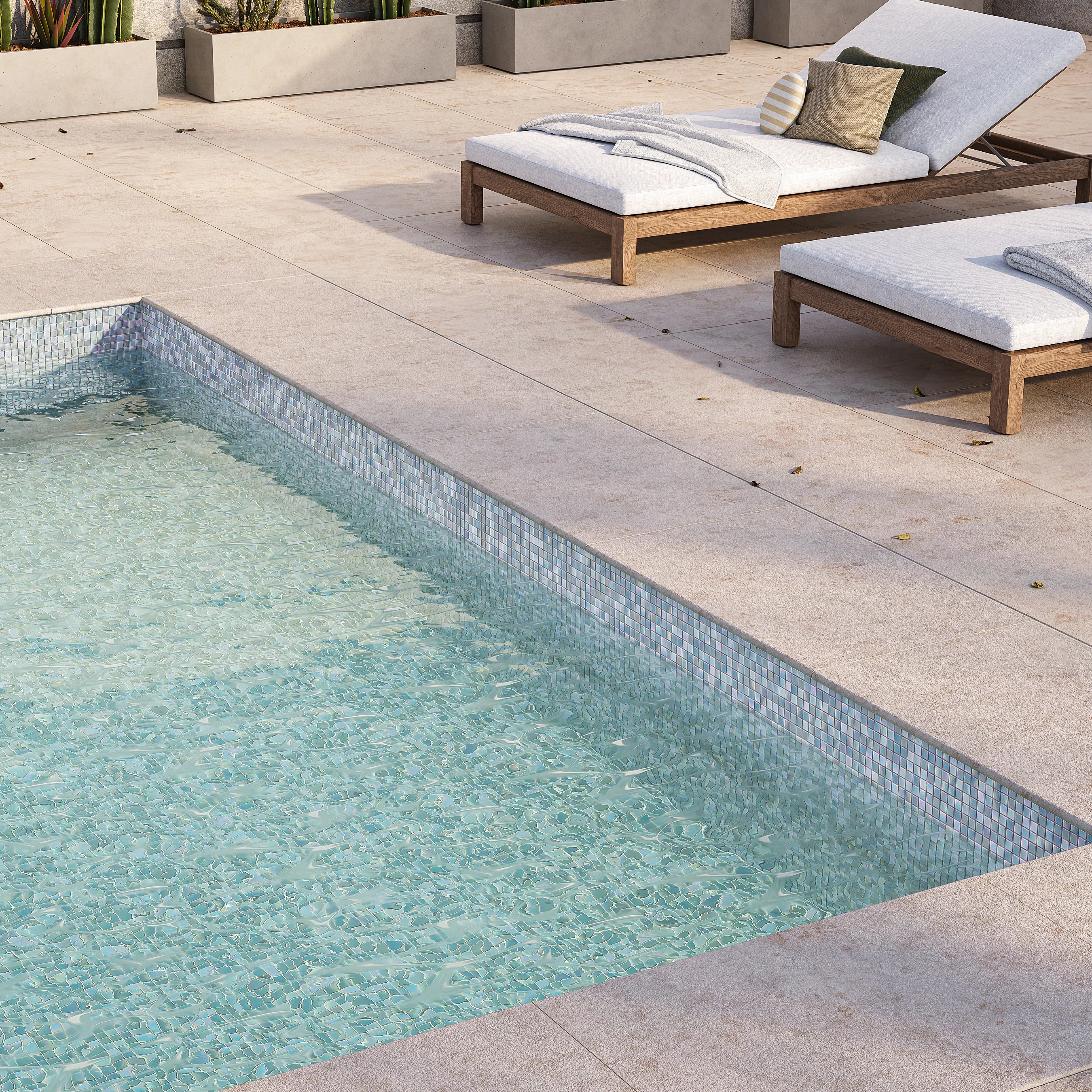 Minori Pool Coping tile Glass Mosaics Blue GeneralShot SquareFormat