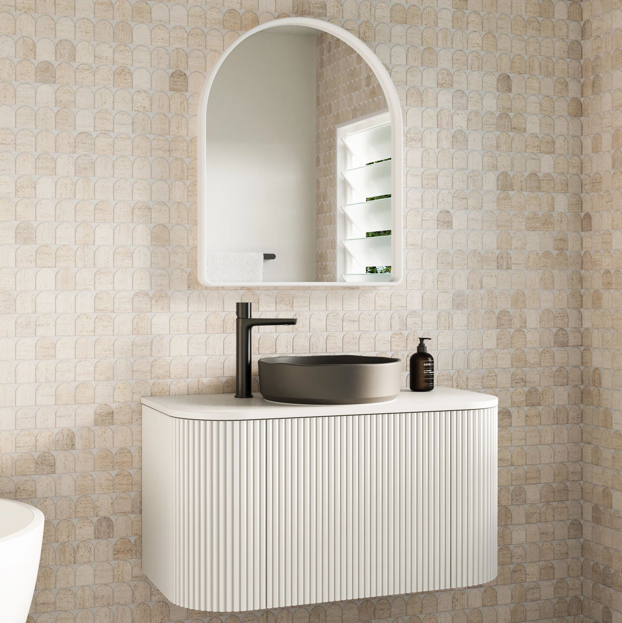 Zahara Curved Fluted Vanity Full Shot 900mm