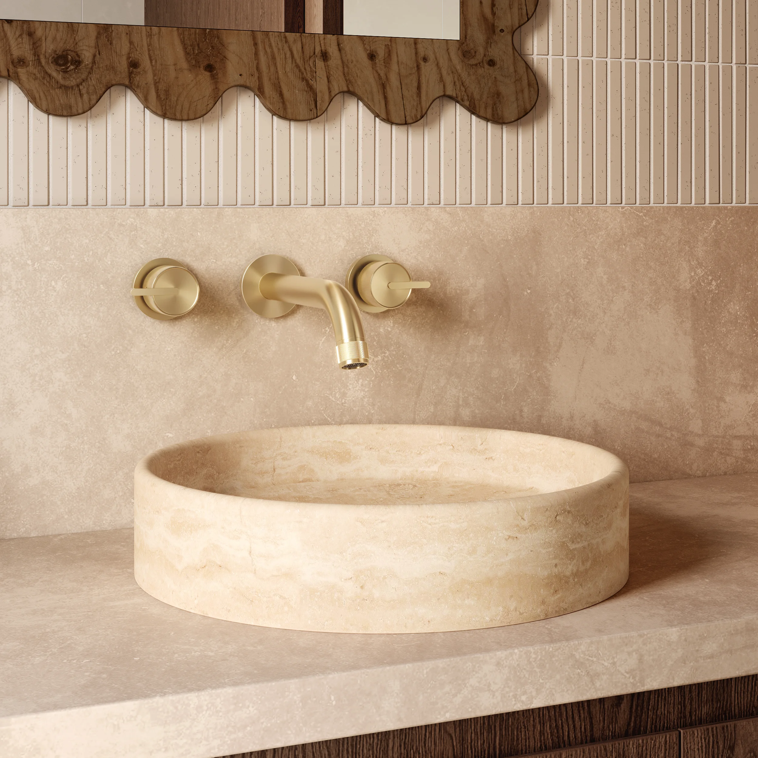Pedra Round Basin Beige Travertine V2