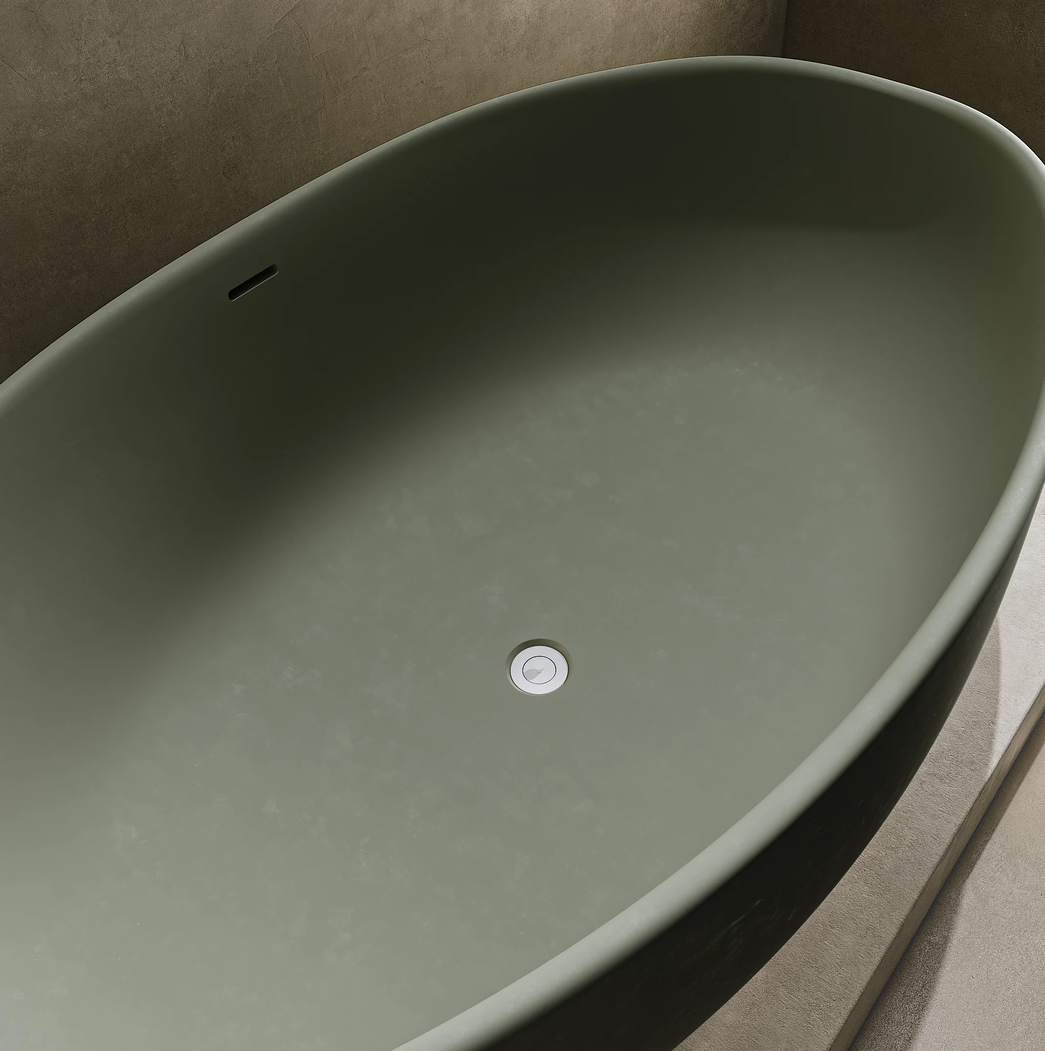 Melia%20Concrete%20Bath Sage%20Green%20Bath%20Waste Insetting Close%20Up WH