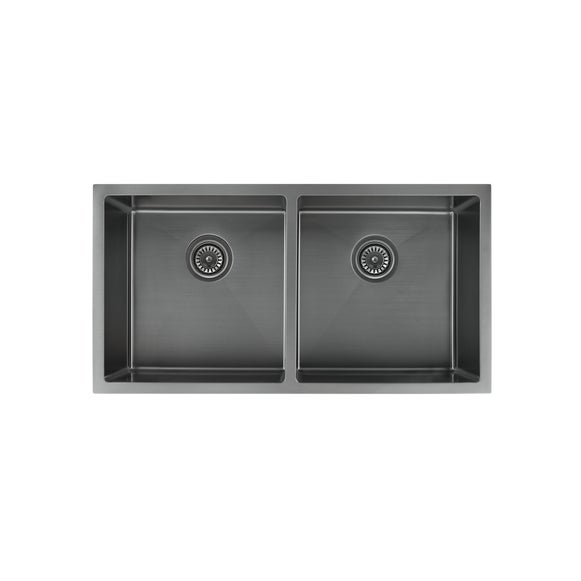 Zalo Double Kitchen Sink 855mm - Brushed Gunmetal