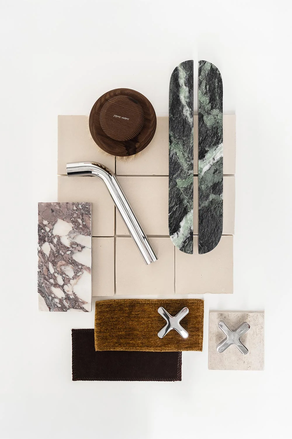 Organic-Modern-Interior-Design-Alip-Marble-Green-Cabinetry-Pulls-Chrome-Tapware-Flatlay