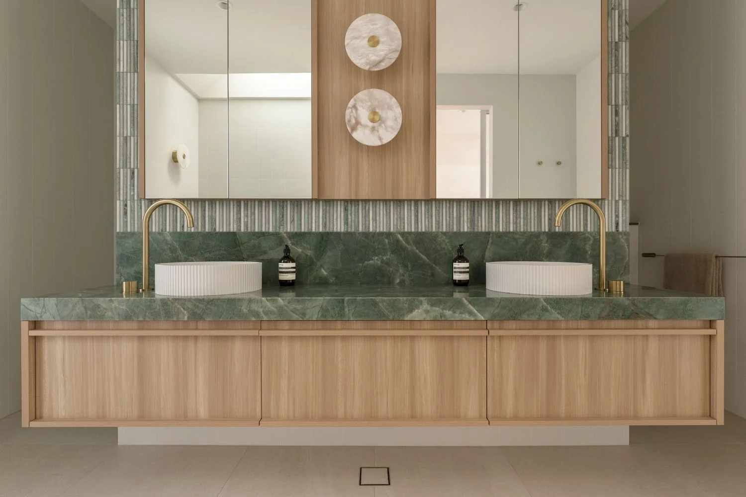 Modern Bathroom Vanities Triple Drawer Green Marble Benchtop
