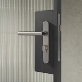 Entry Pulls Davis Entry Door Handle CLOSE UP Looking OUT SS Key-Lock