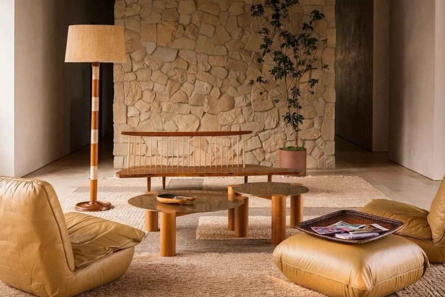 Modern Rustic Interior Design Living Area Mustard Sofa Standing Lamp