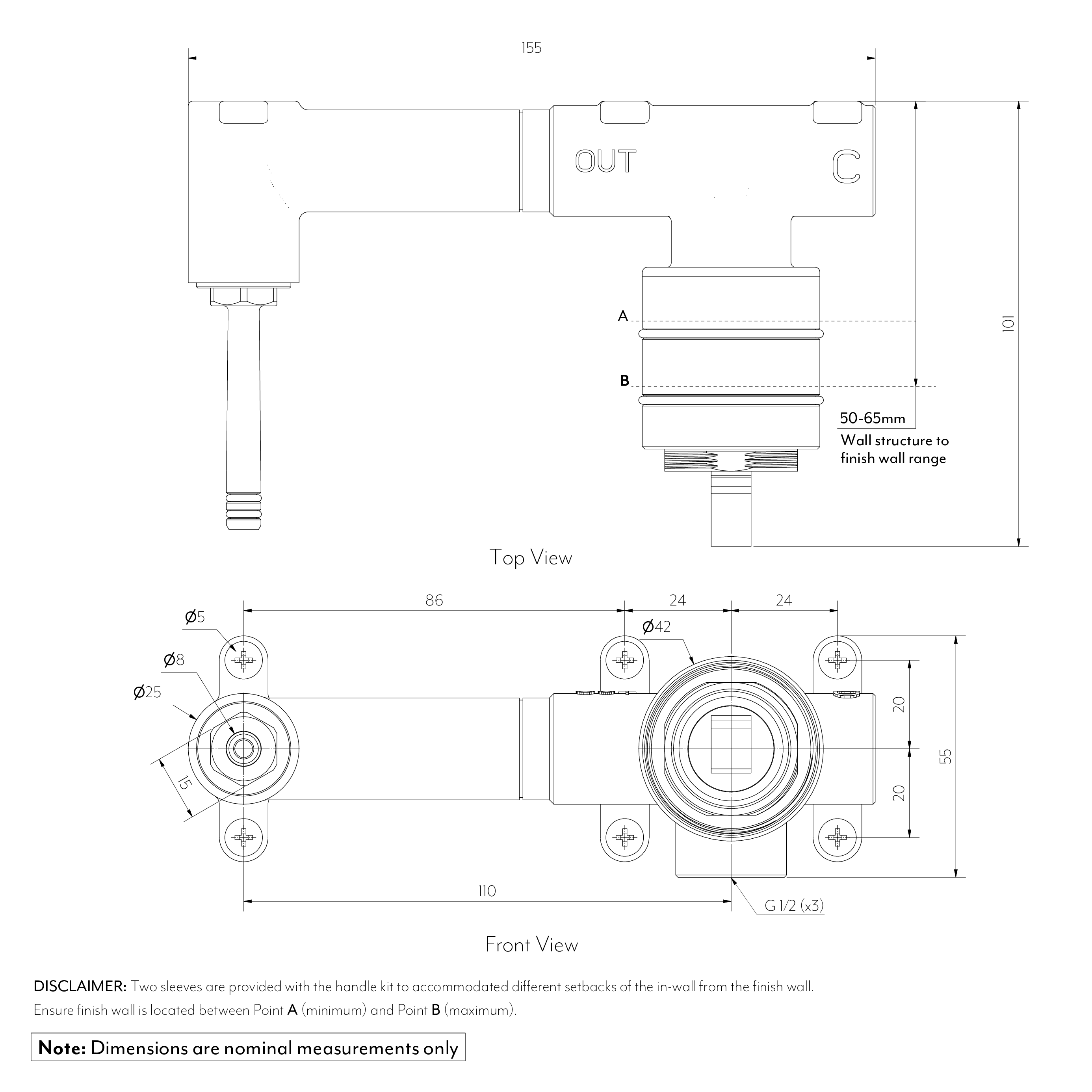 In-Wall Wall Mounted Set SS304 SPEC