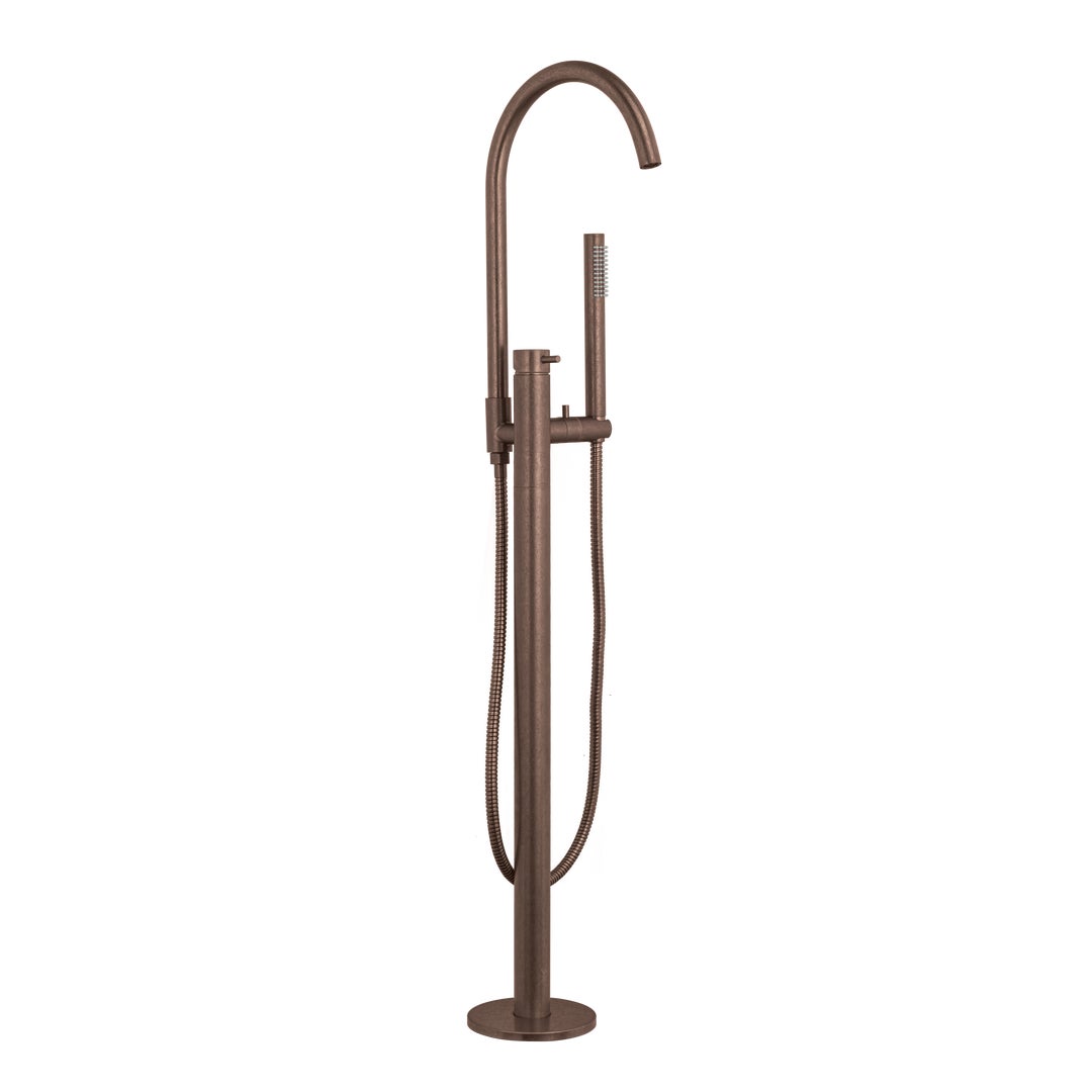 Elysian Floor Mounted Bath Filler with Hand Shower - Antique Bronze