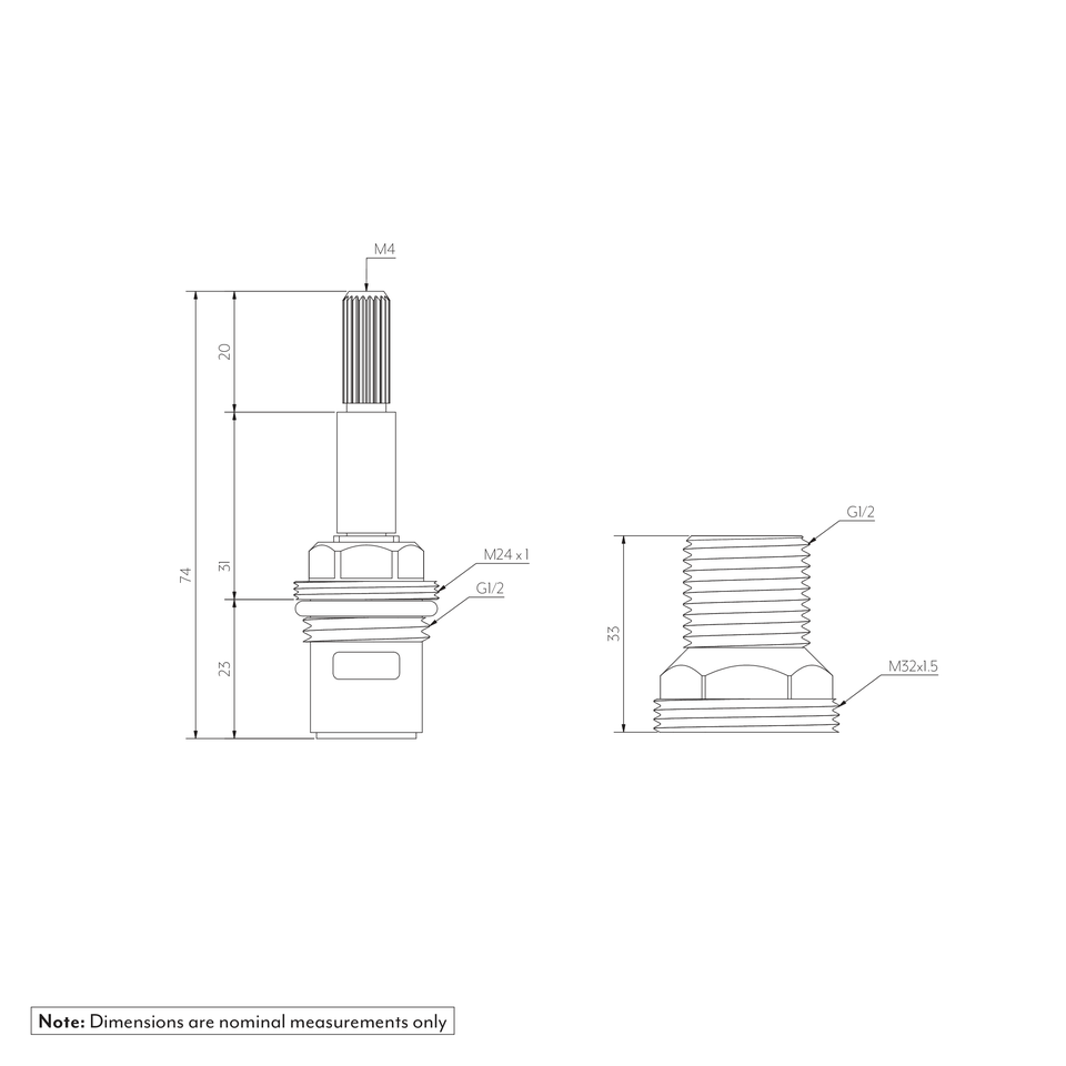 In-Wall-Assembly Taps-Spindle Standard Set H C Solid Brass - UK SPEC