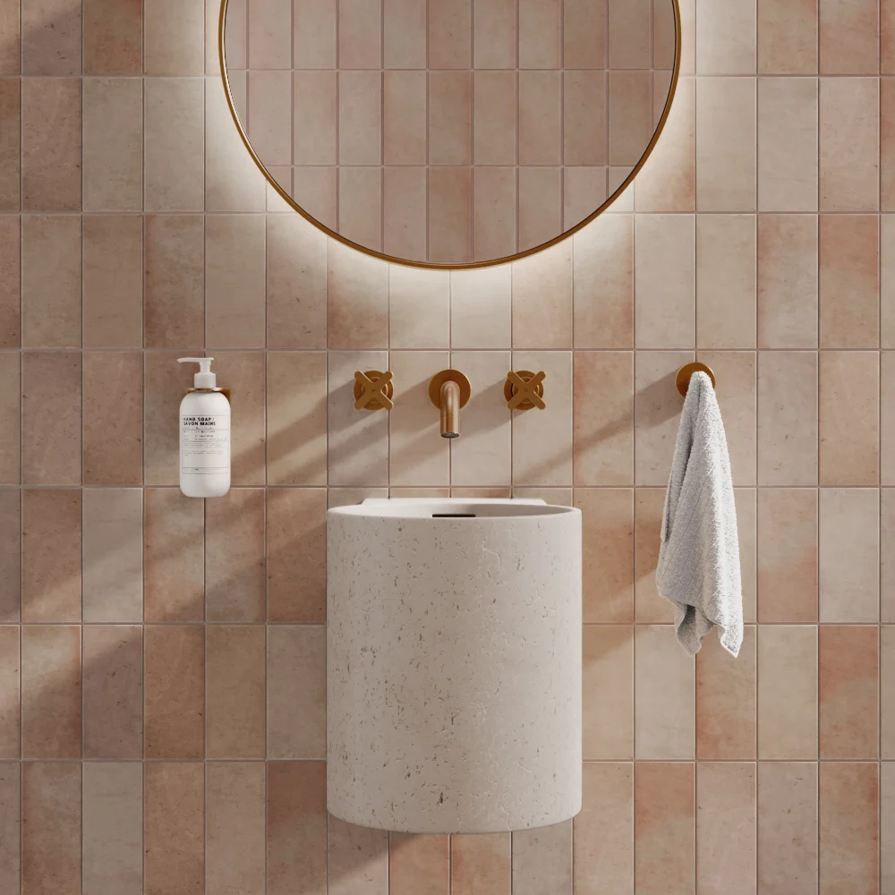 Front Angle Atelis Wall Mounted Basin Almond