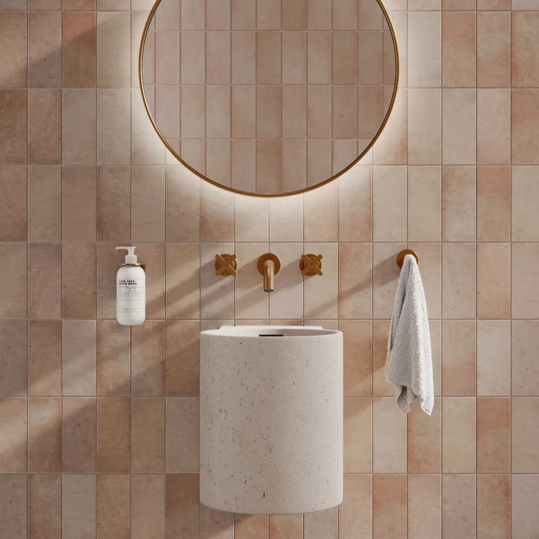 Front Angle Atelis Wall Mounted Basin Almond