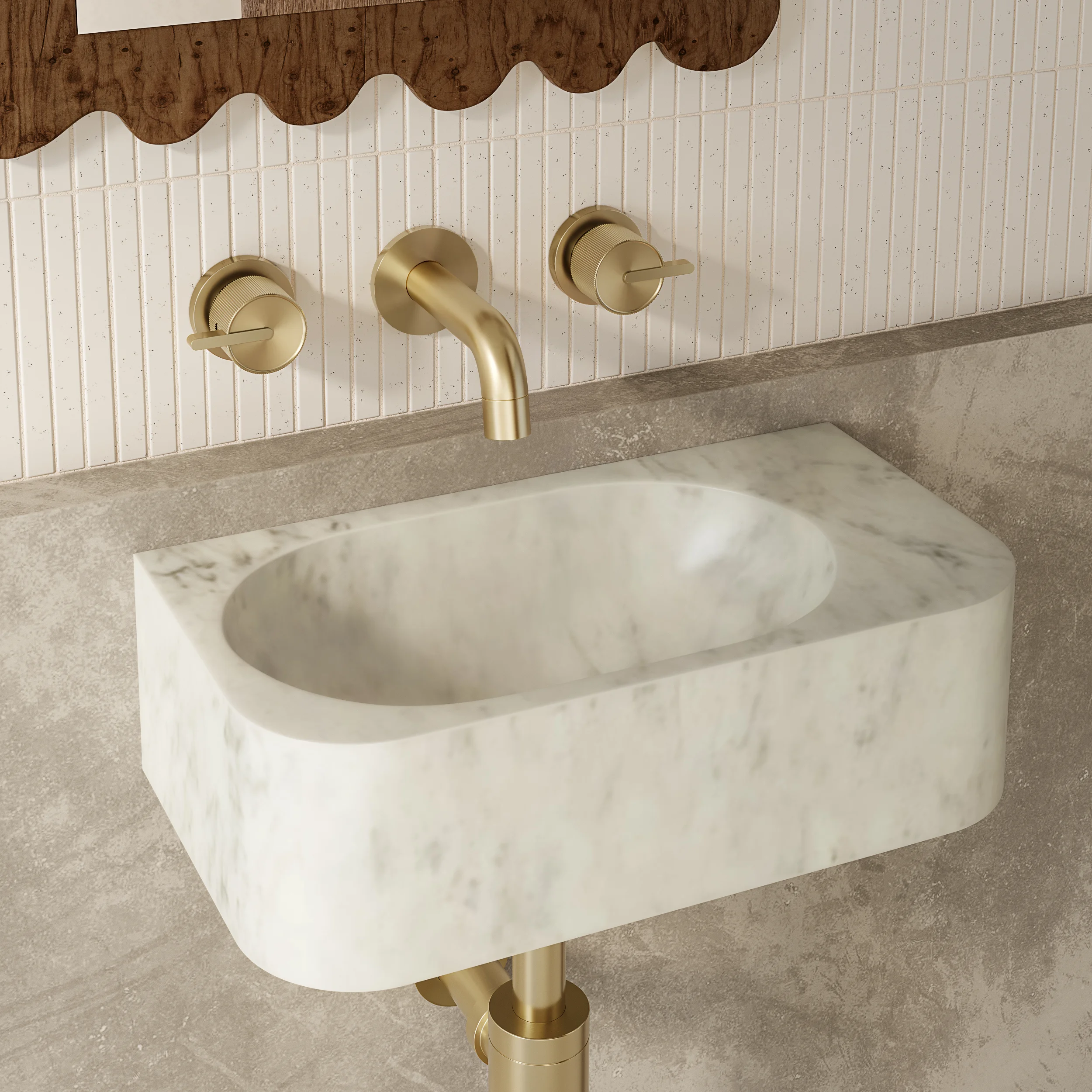 Pedra Wall Mounted Basin 400mm Carrara Marble V2