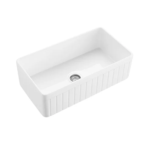 Hartley Single Farmhouse Fireclay Sink - Gloss White - No Overflow