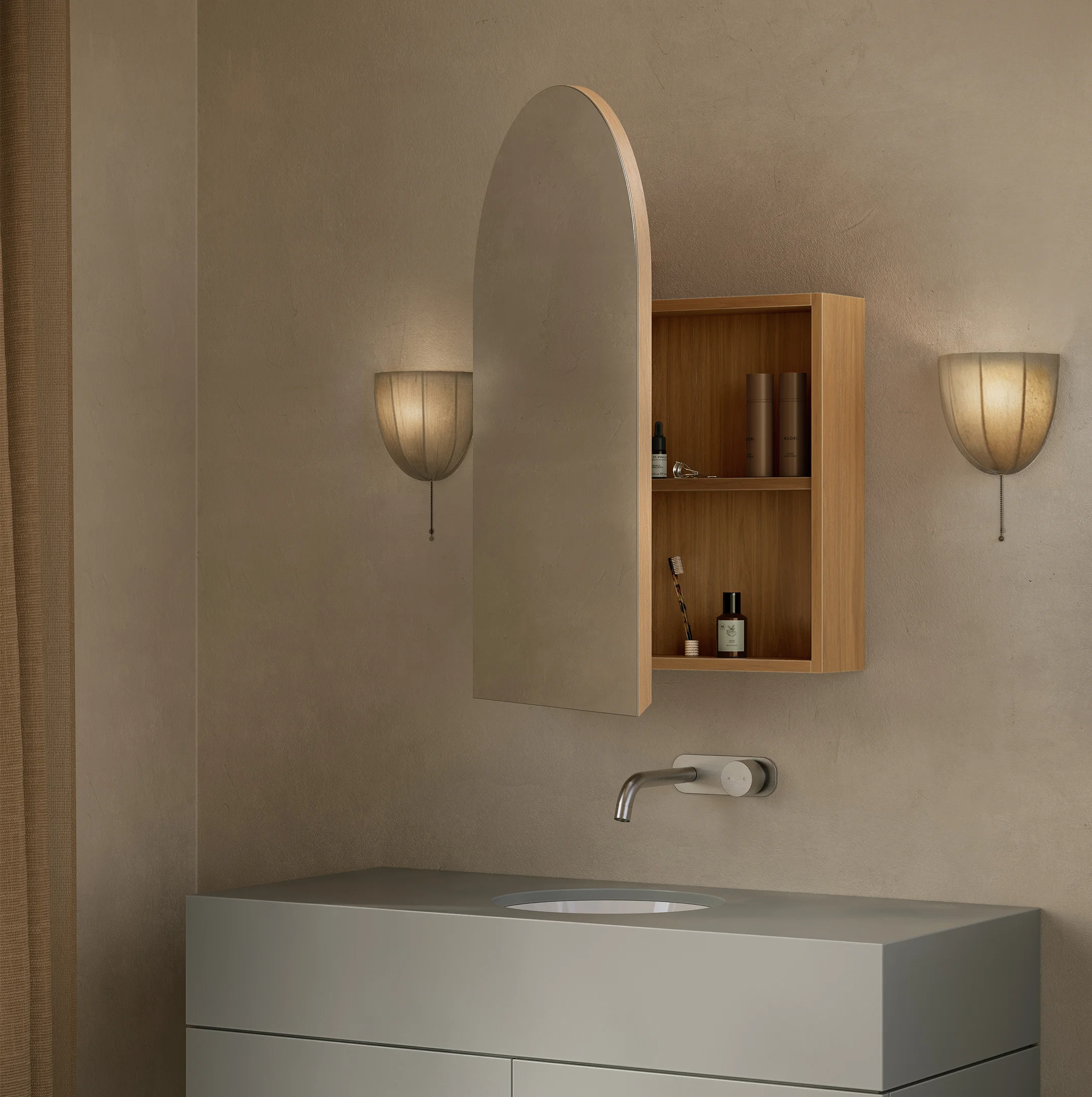 Mona Arch Mirror cabinets-600mmx900mm Zuri Round Undercounter Basin Milani BN