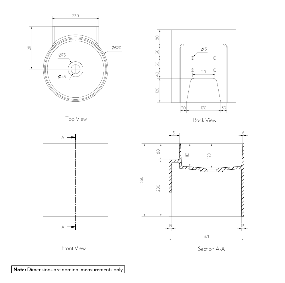 Esme Mini Wall-Mounted Basin - Cylinder - Specifications 1