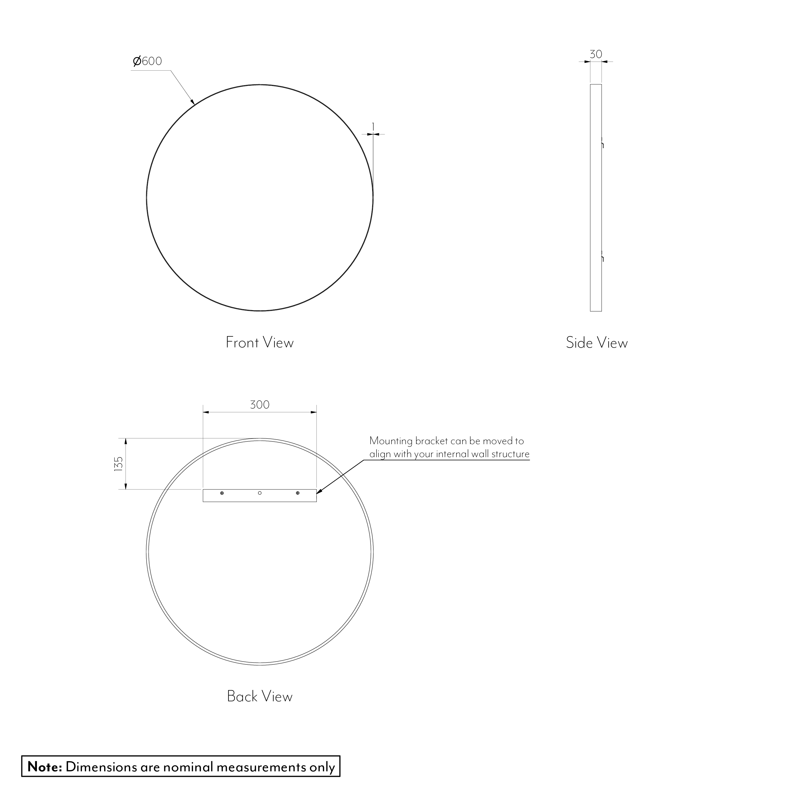 Round Mirror 600mm - SPEC