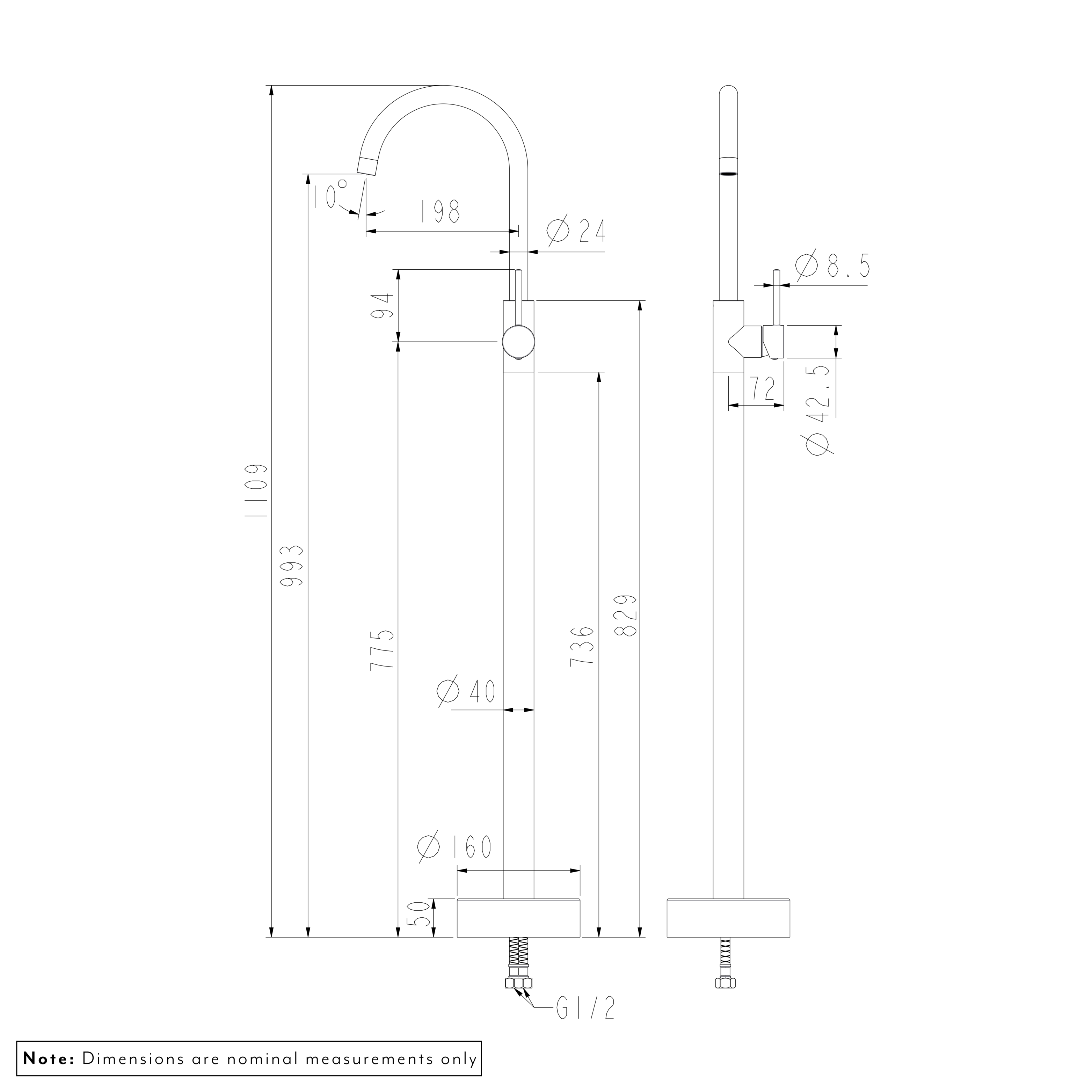 Elysian Floor Mounted Basin Bath Filler with Mixer-SPEC-01