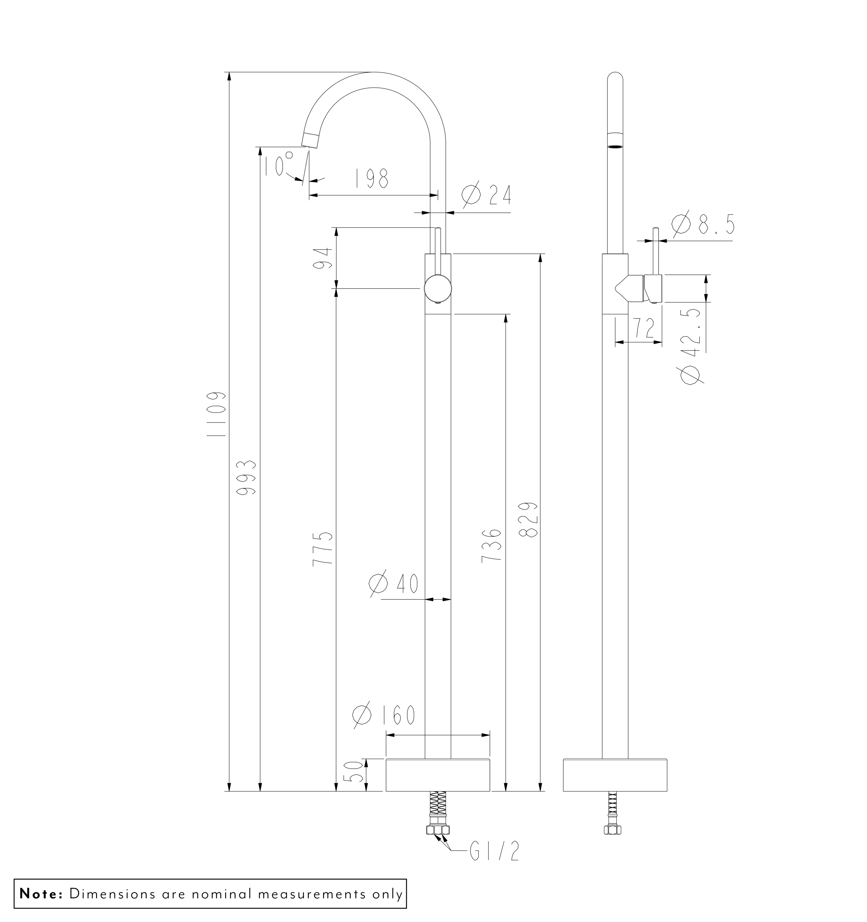 Elysian Floor Mounted Basin Bath Filler with Mixer-SPEC-01
