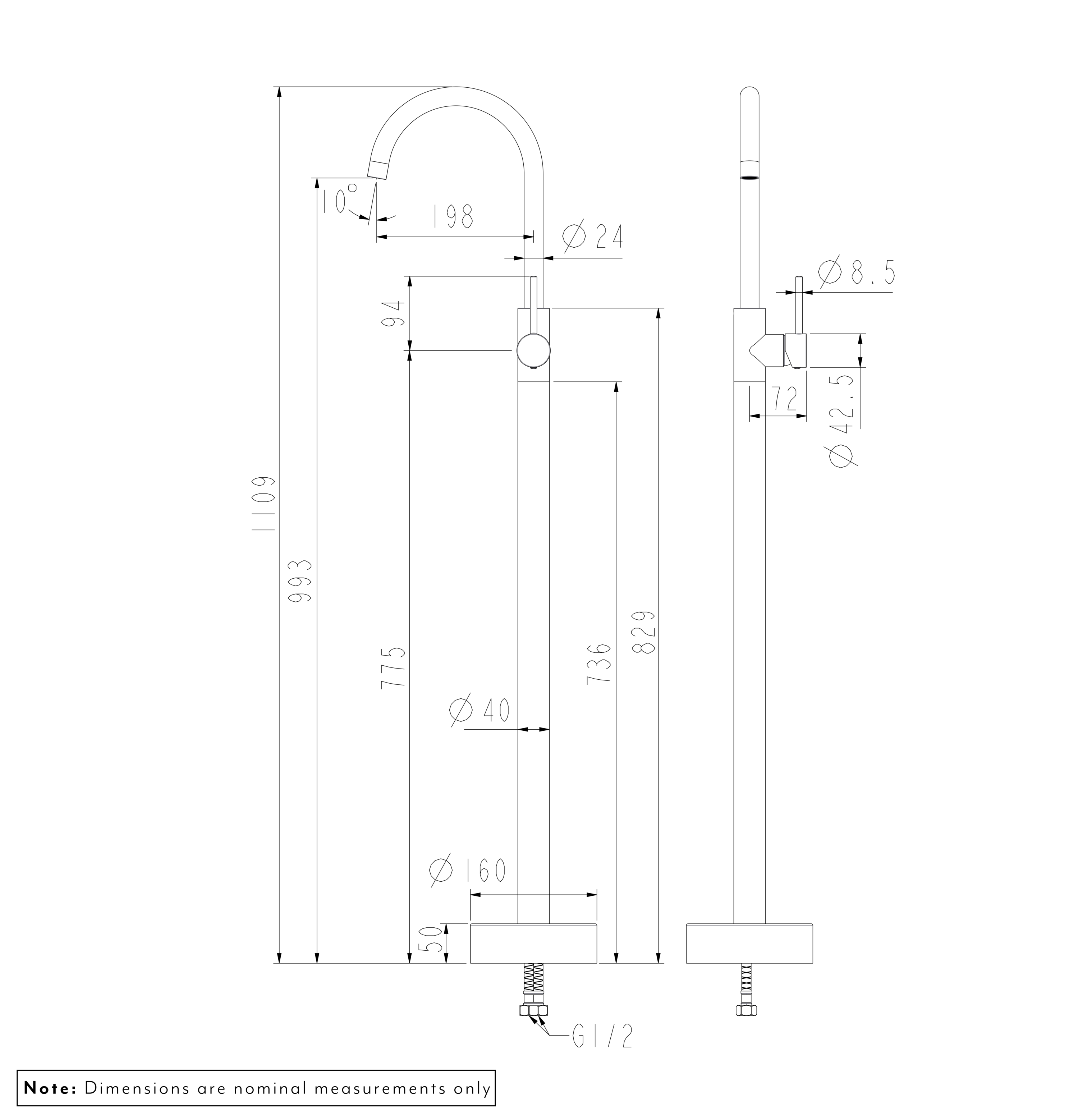 Elysian Floor Mounted Basin Bath Filler with Mixer-SPEC-01
