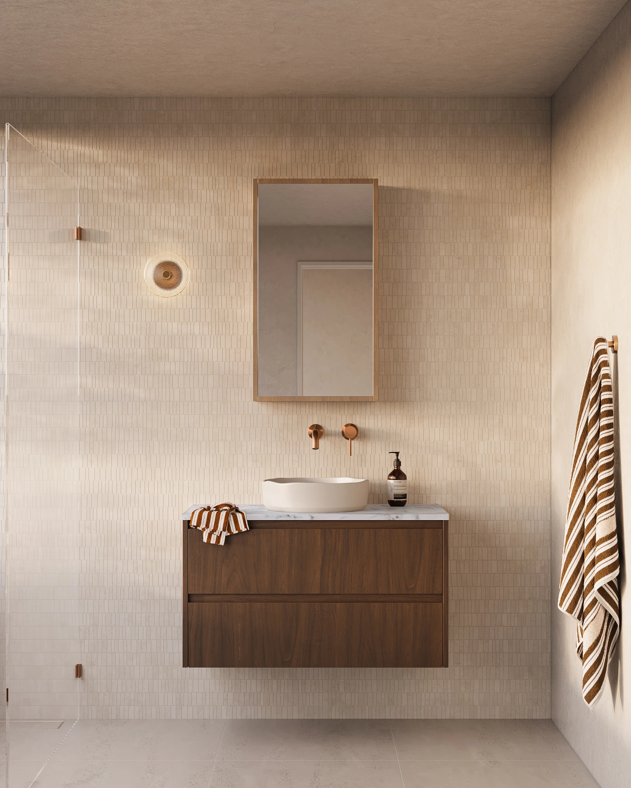 DarkOakVanity Insetting Final Addison2Drawer900mm TopBench Carrara Marble
