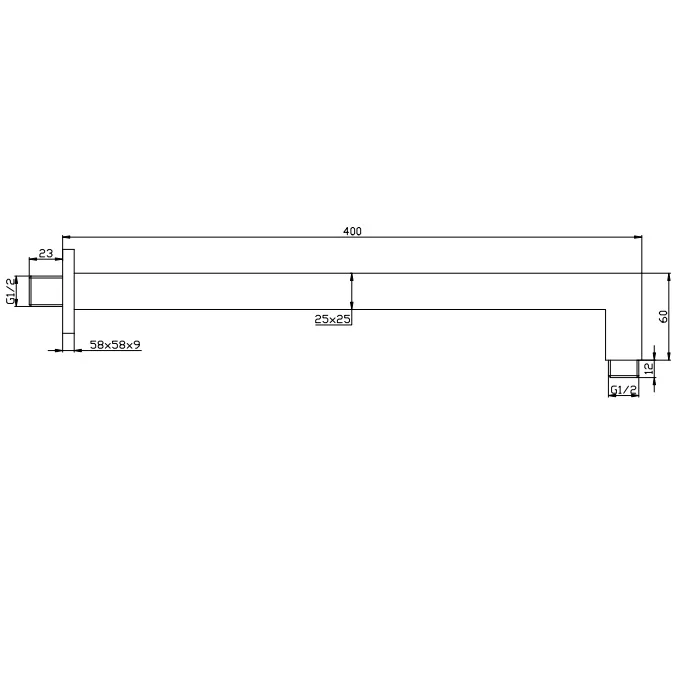 D Eli Shower Arm Square 400mm - Brushed Nickel - Specifications 1