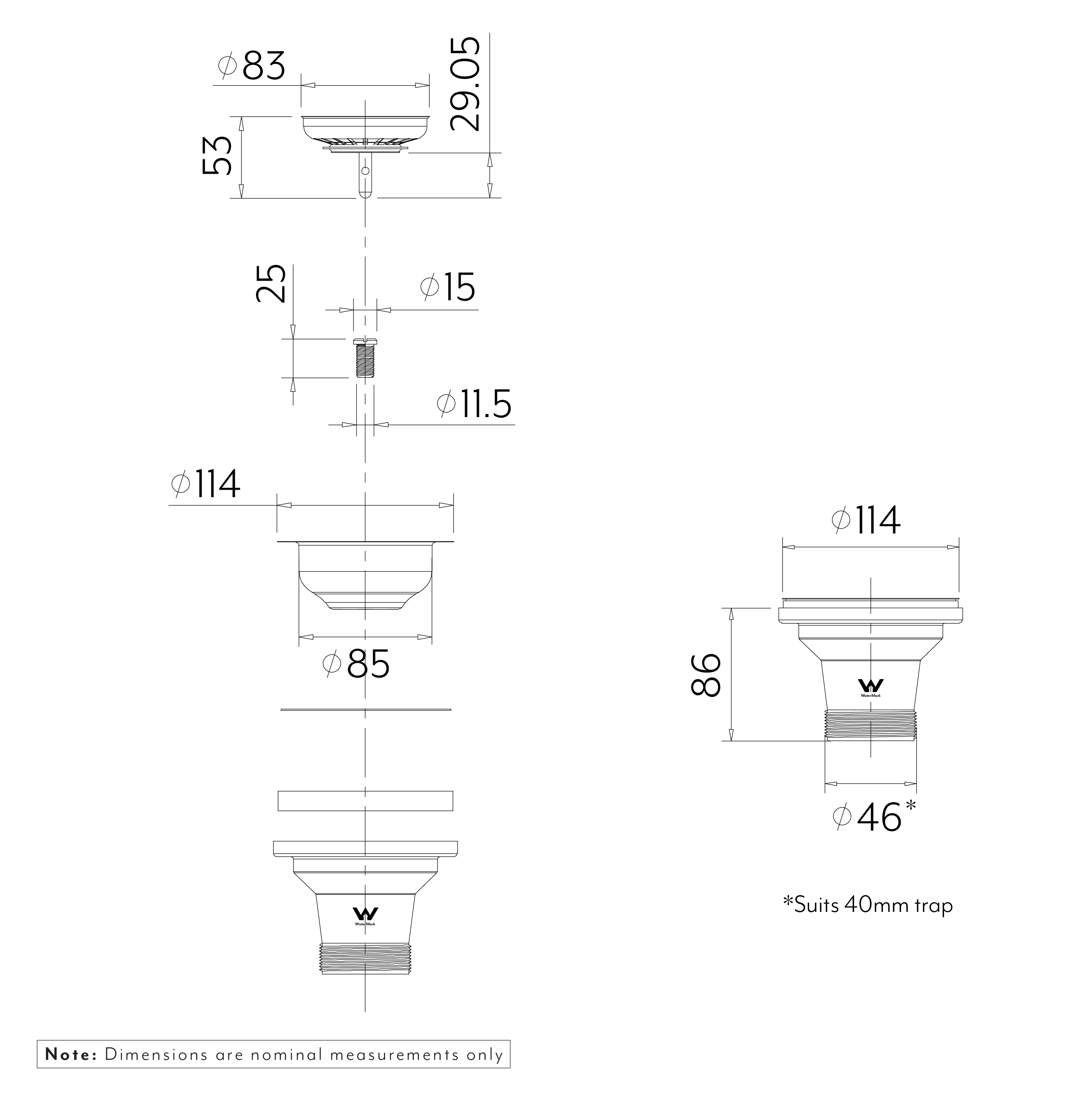 Basket Waste - 40mm - NZ-UK No Overflow SPEC