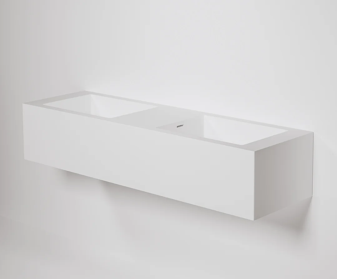 Henderson Double Wall Mounted Basin 1500mm - Matte White - Feature