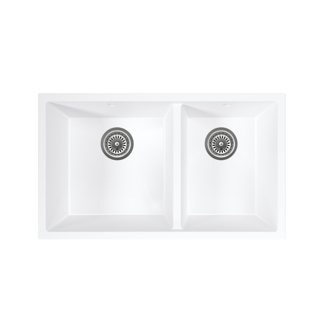 Vienna Double Sink 760mm - White Granite (Overflow)