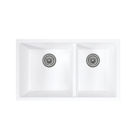 Vienna Double Sink 760mm - White Granite (Overflow)
