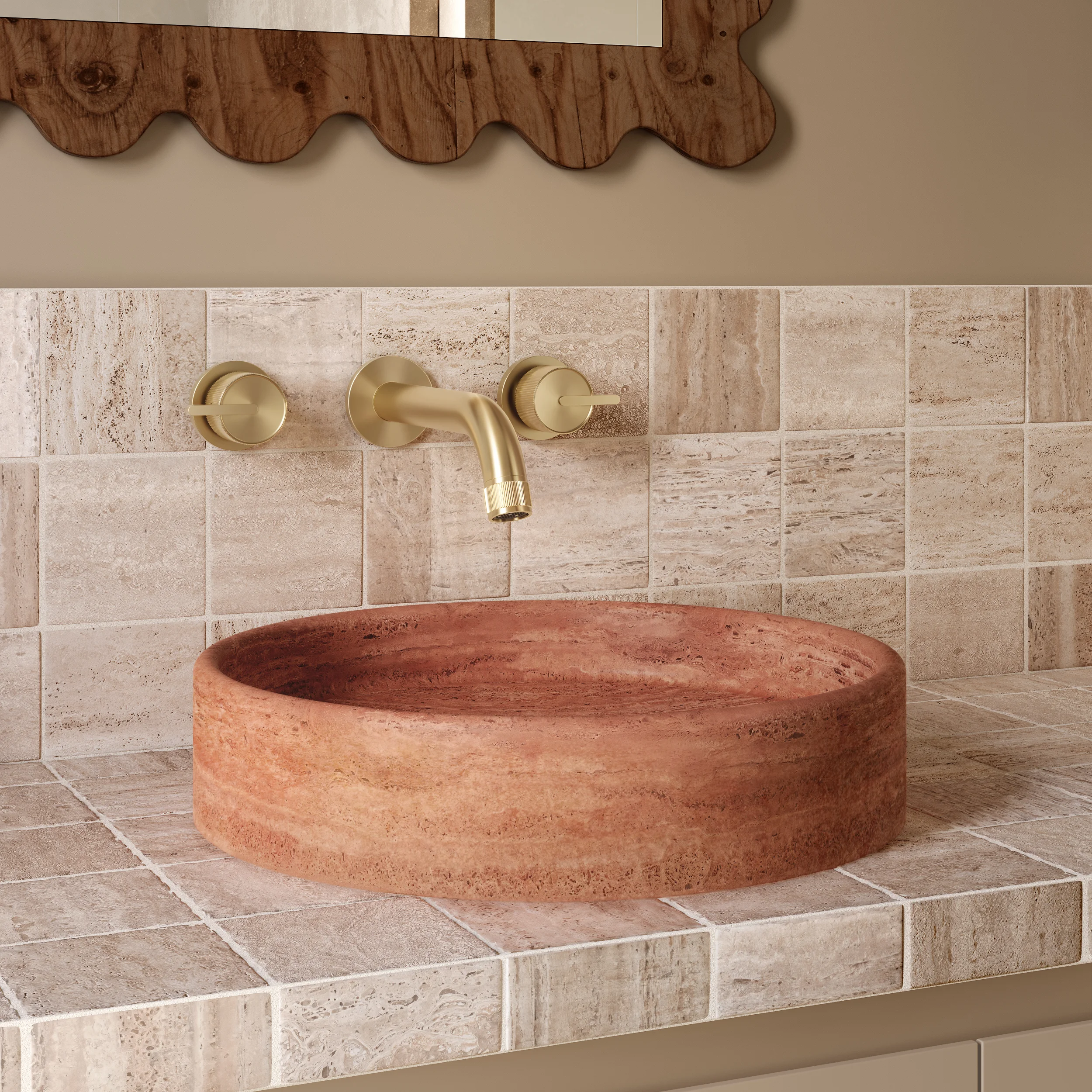 Pedra Round Basin Red Travertine V2