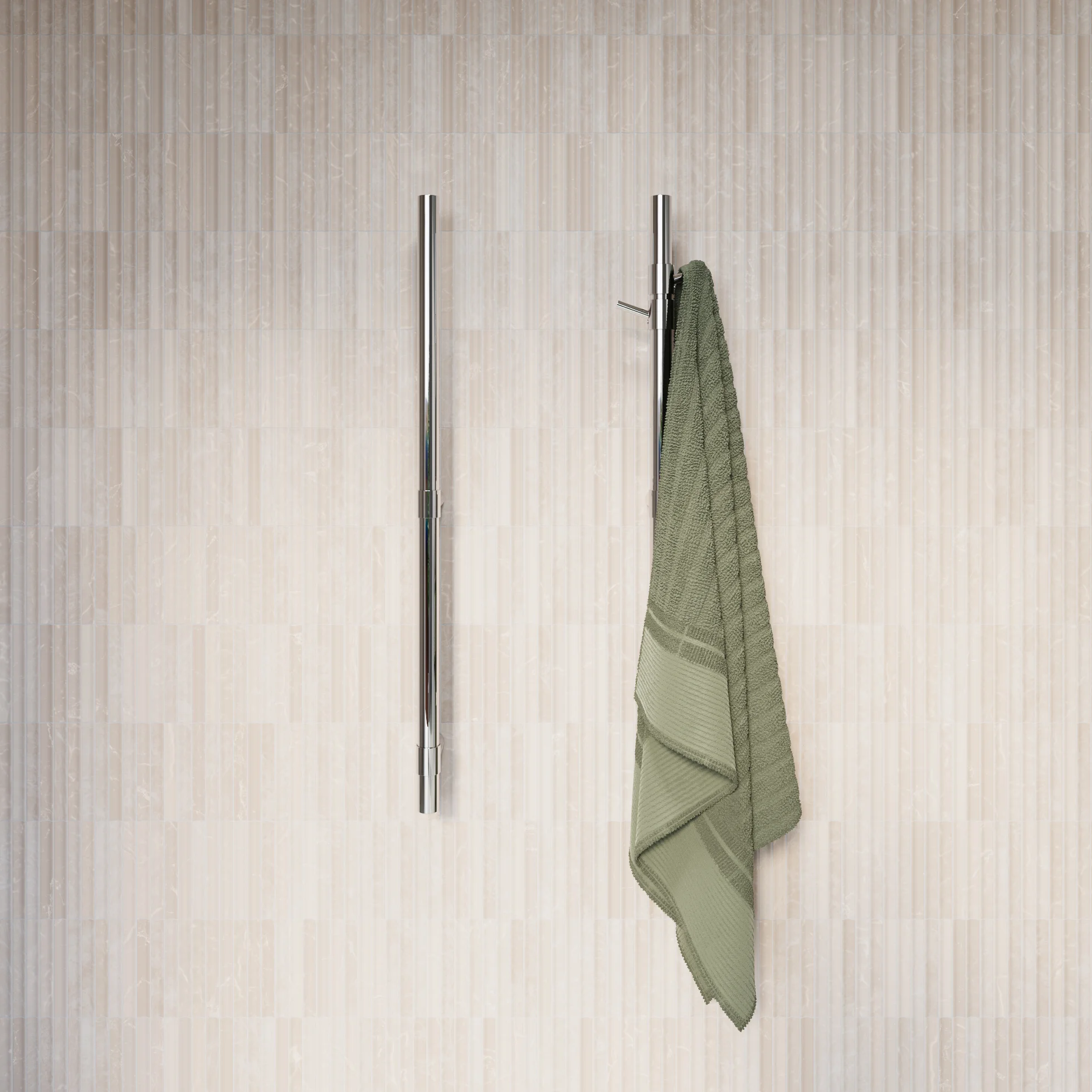 ModiAdjHeatedTowelRail Final View02 HooksClosup CH 01