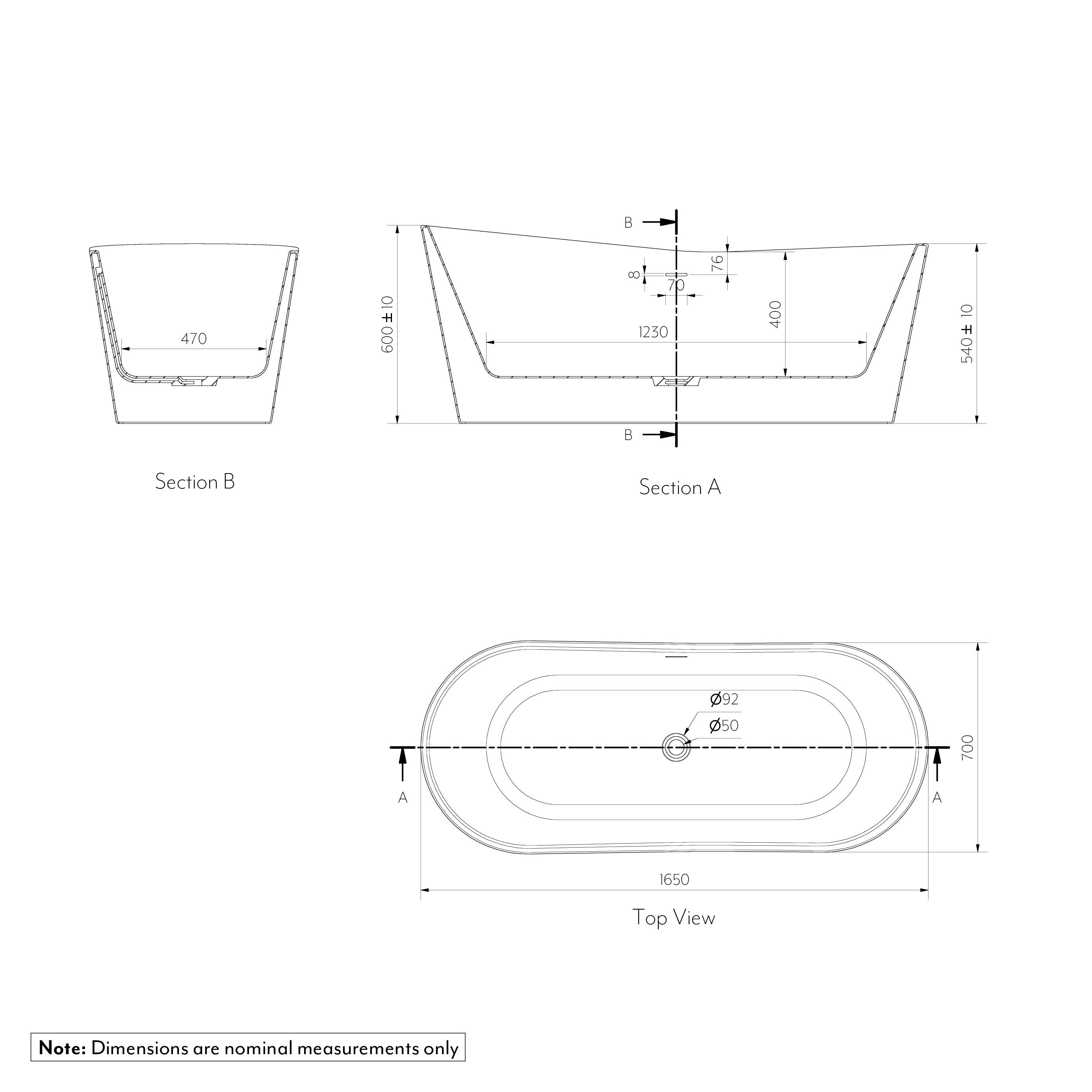 Violet Acrylic Free Standing Bath - 1650mm SPEC