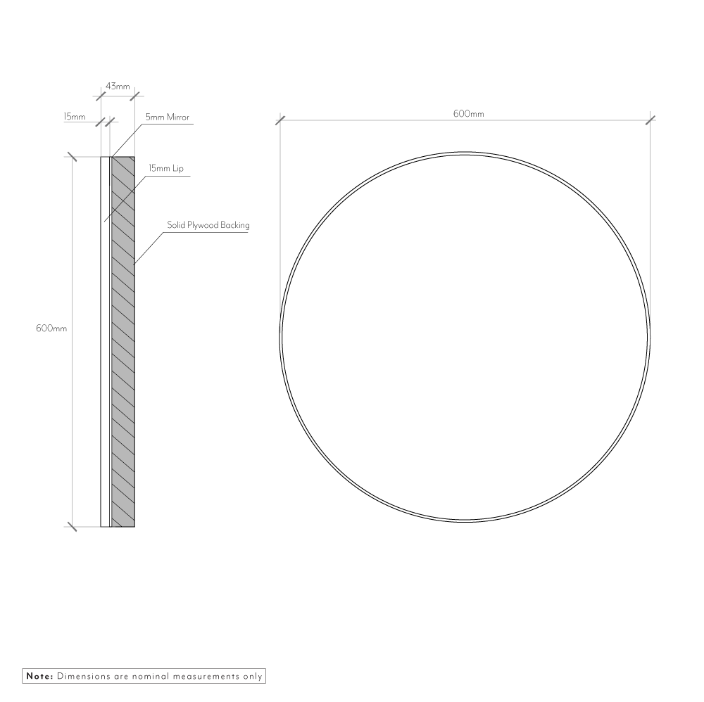 Lexi Handmade Mirror 600mm - Brushed Brass - Specifications 1