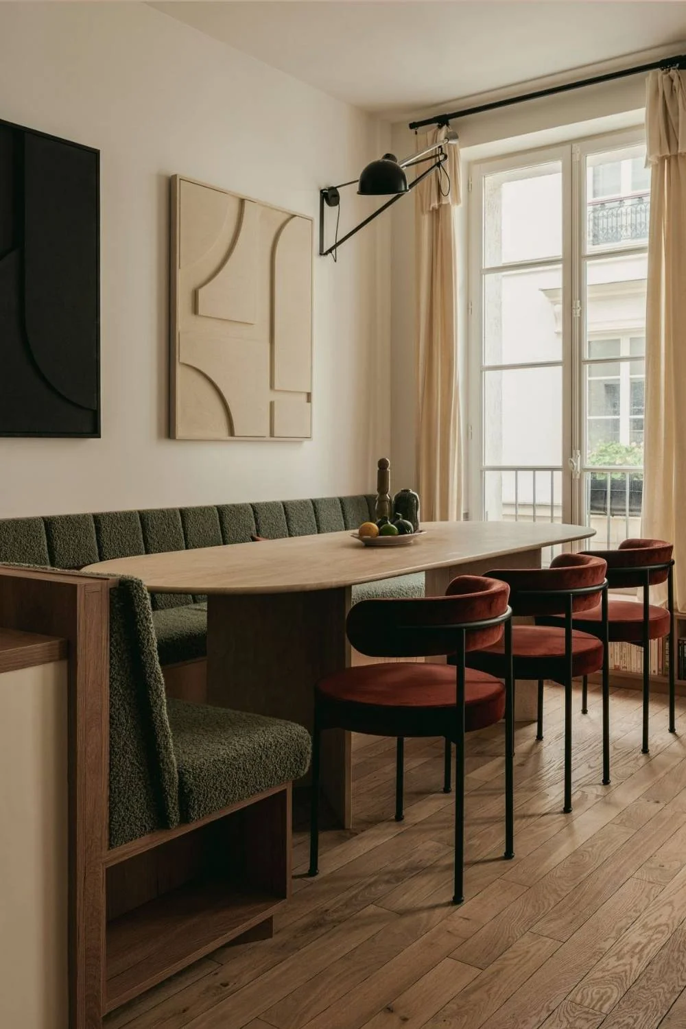 Banquette Seating Earthy Green Cushioned Wooden