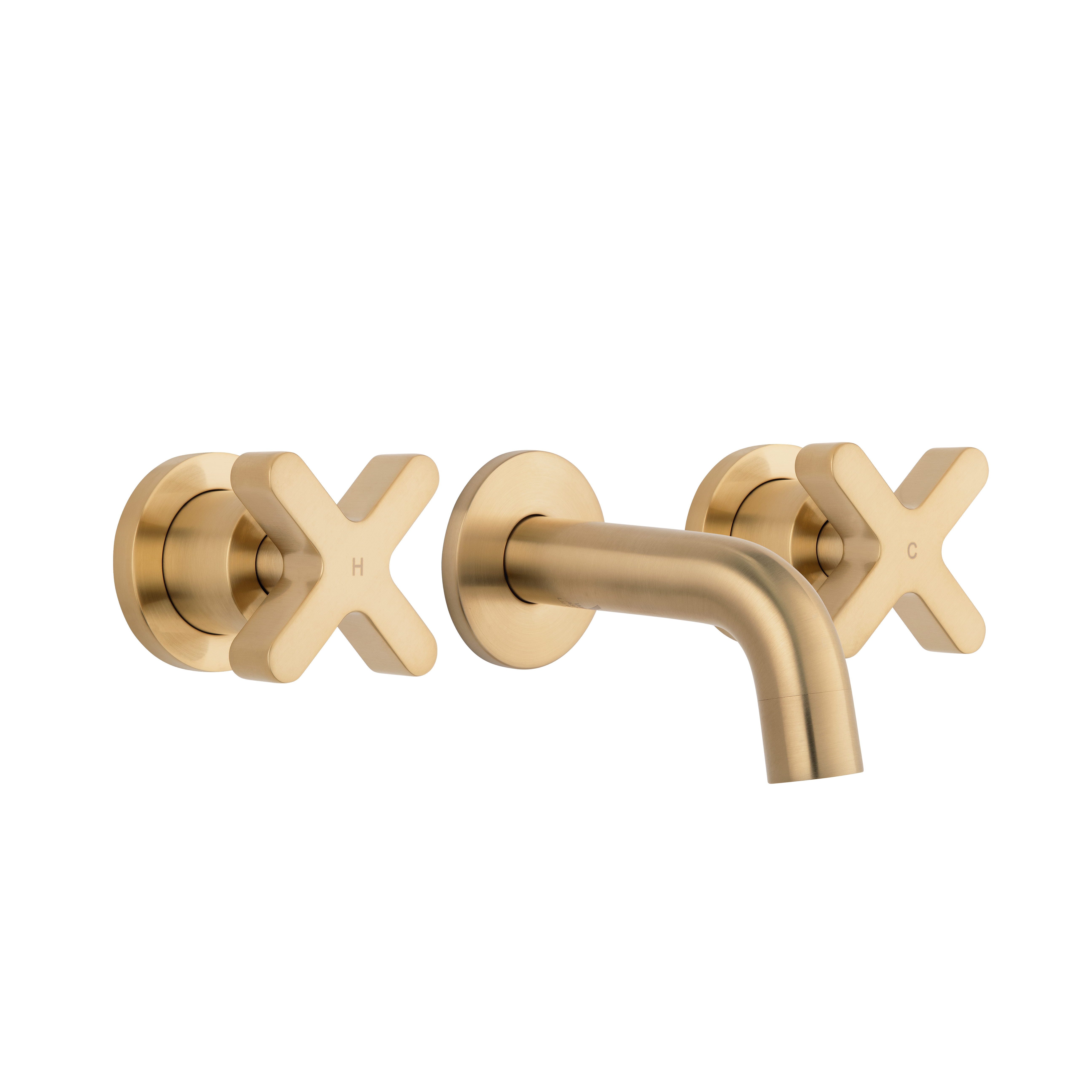 Cross Assembly Taps & Mini Spout Set - Brushed Brass
