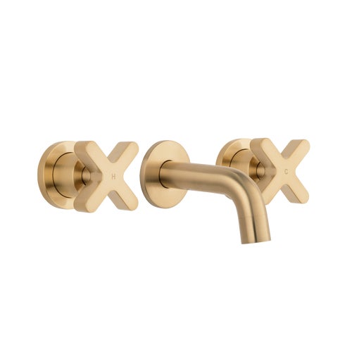 Cross Assembly Taps & Mini Spout Set - Brushed Brass
