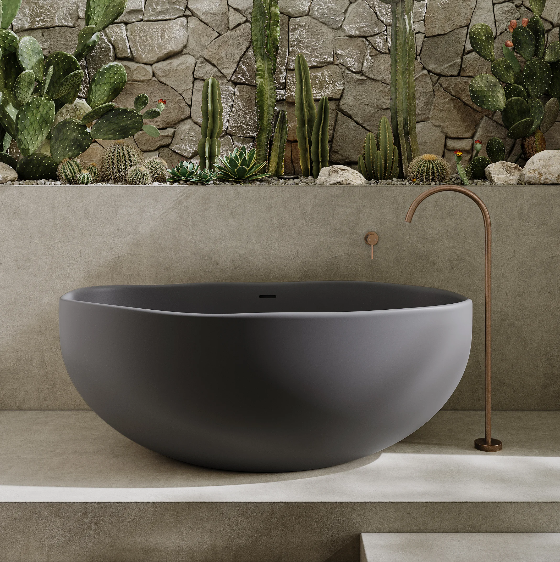 Melia%20Concrete%20Bath%20Sola%20Bath%20Filler Insetting FullShot GreyBath AntiqueBronze