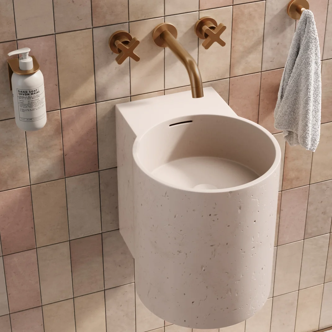 Side Angle Atelis Wall Mounted Basin Almond