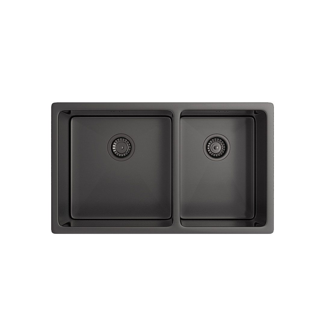 Vita - Kitchen Sink Double 760mm - Brushed Gunmetal (Overflow)