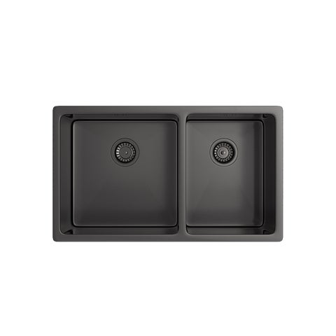 Vita - Kitchen Sink Double 760mm - Brushed Gunmetal (Overflow)