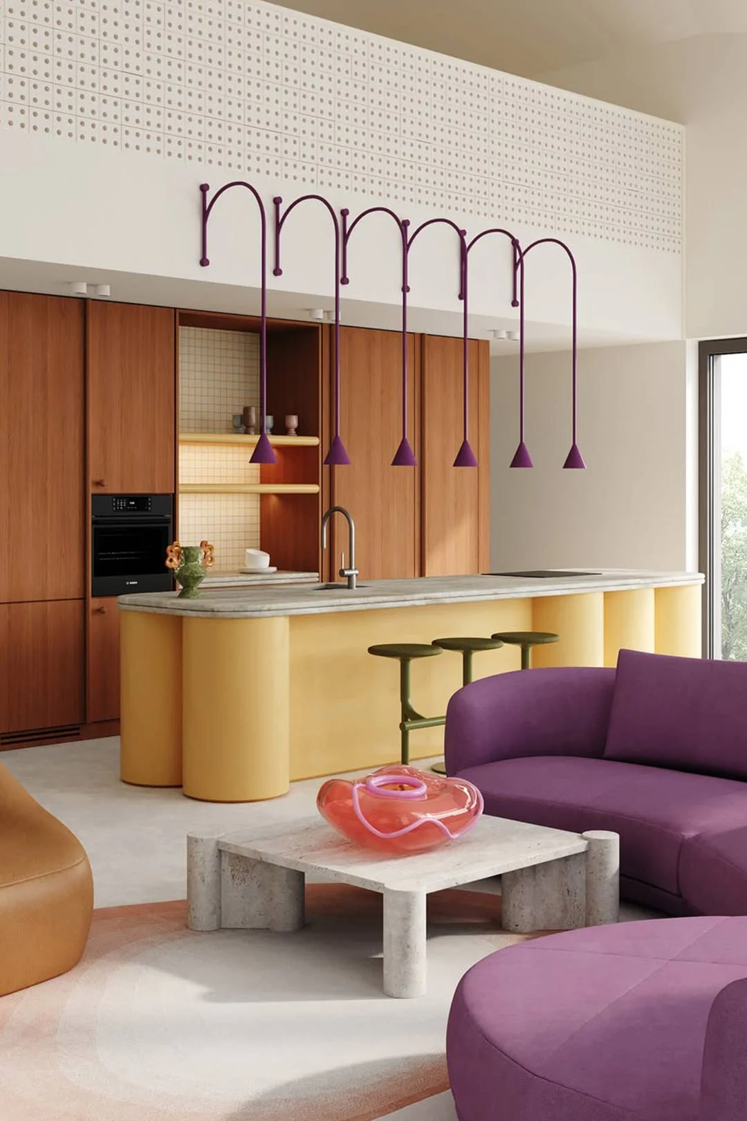 wave-interior-design-pendant-lights-over-kitchen-island-colourful-interior