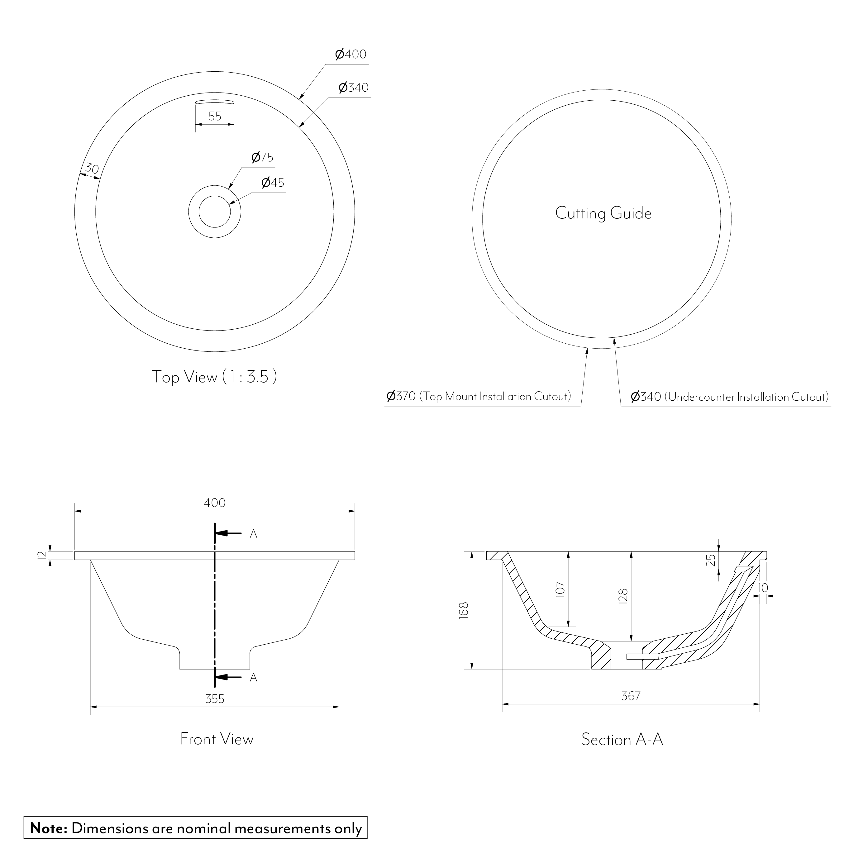 Zuri Round Undercounter Basin SPEC