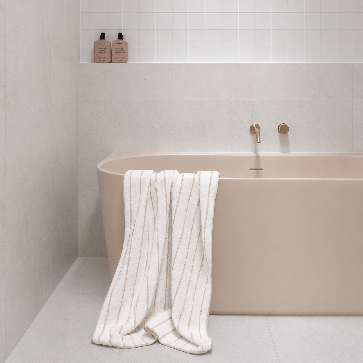 Azul Acrylic Back-to-Wall Freestanding Bath - Almond