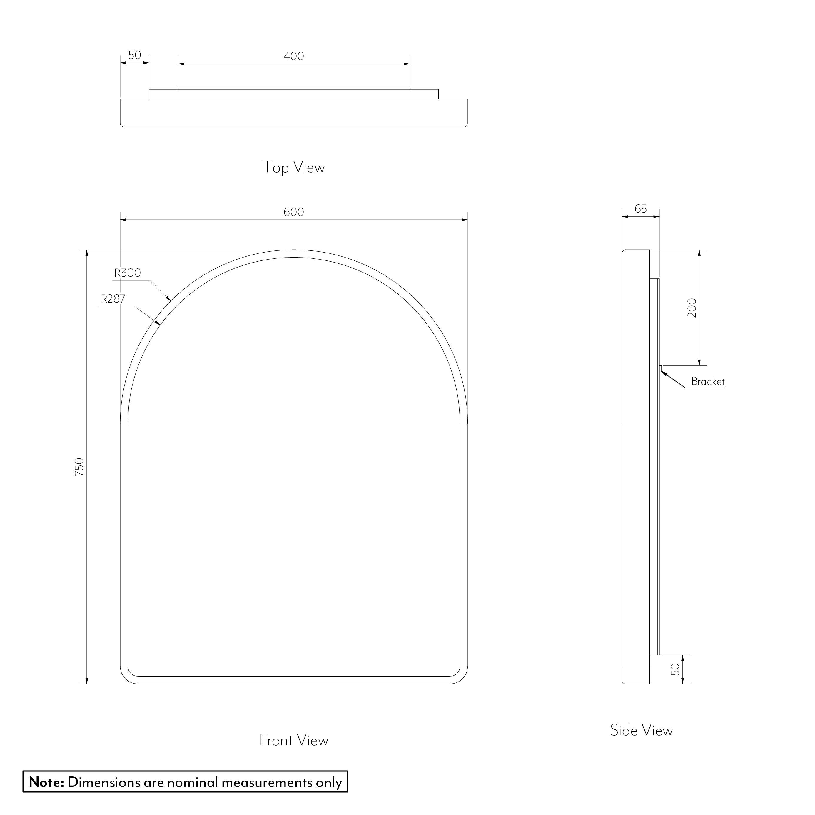 Arch Mirror 600 x 750mm Gallery Spec